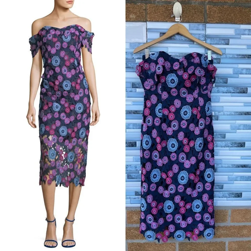 Shoshanna Gracia Multicolor Floral Lace Gown size 4